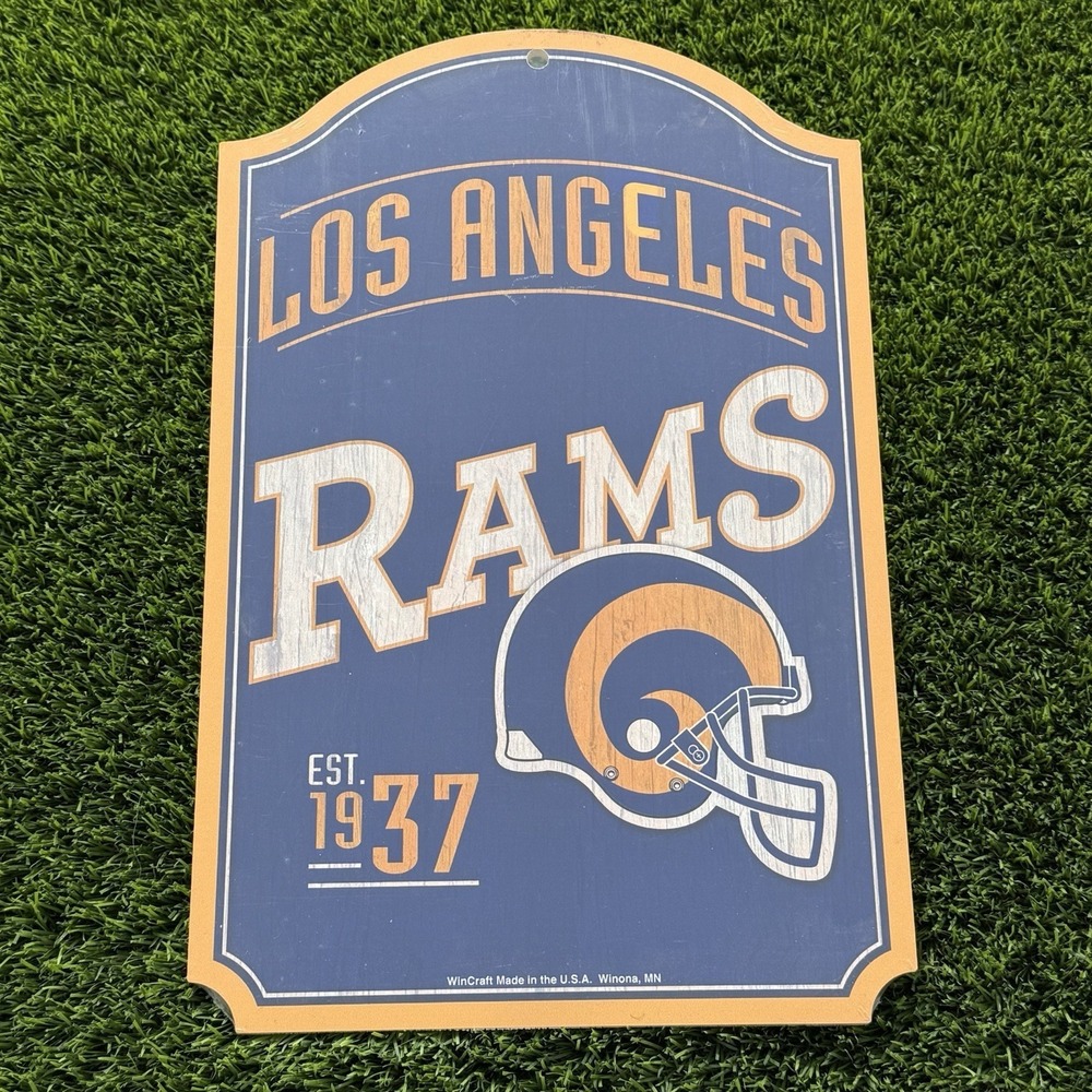 New WinCraft NFL Los Angeles Rams Wooden Sign Blue Football Cave Design Decor